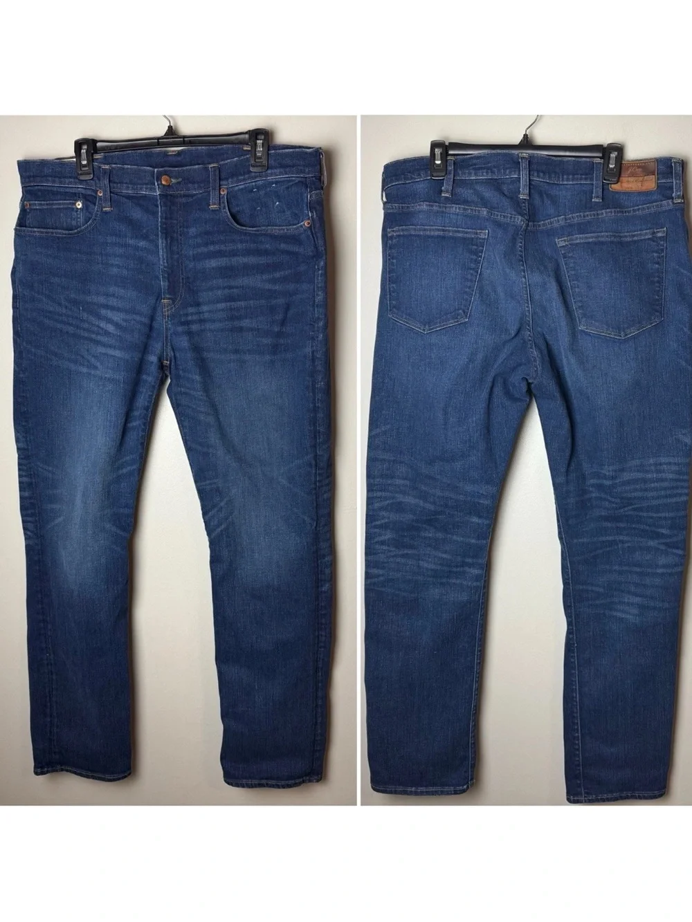 J. Crew 770 Straight Jeans Men's Size 38 x 32 Blue Denim Medium Wash Whiskered